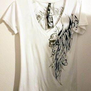 White T w/black,silver graphic by Metal Mulisha NW